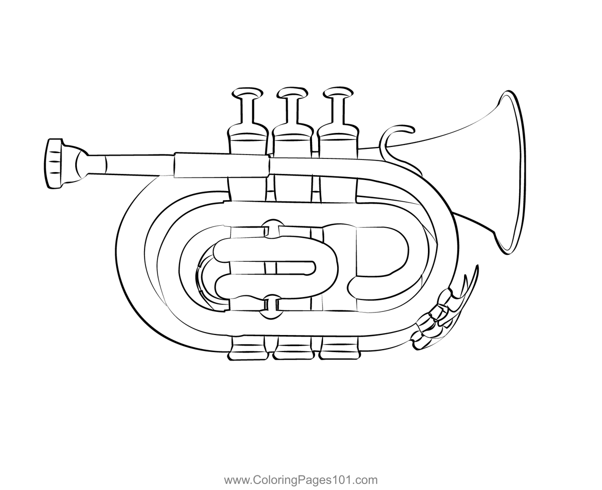 Pocket Trumpet Coloring Page for Kids Free Trumpet Printable Coloring