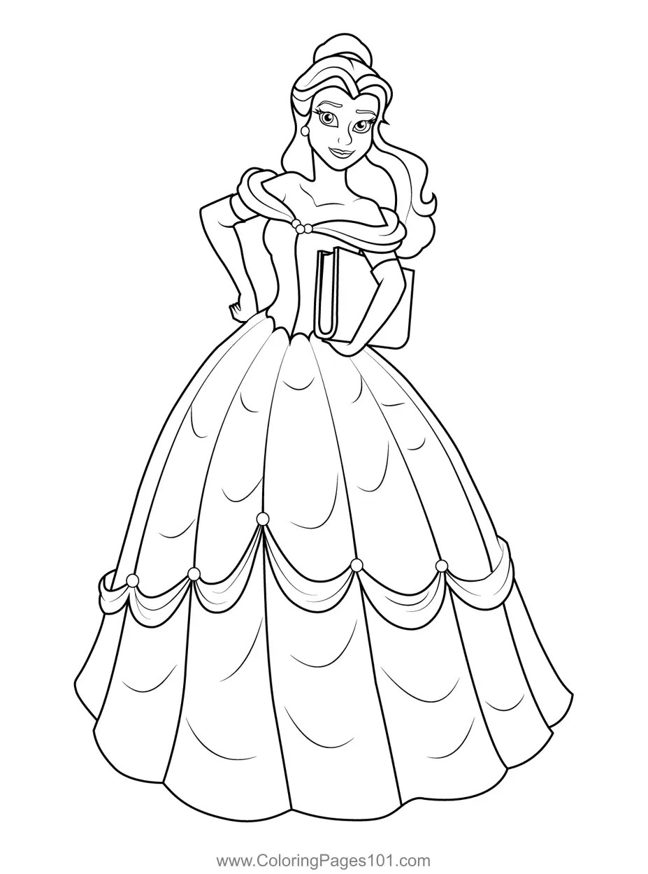 Belle Posing Coloring Page for Kids Free Belle Printable Coloring