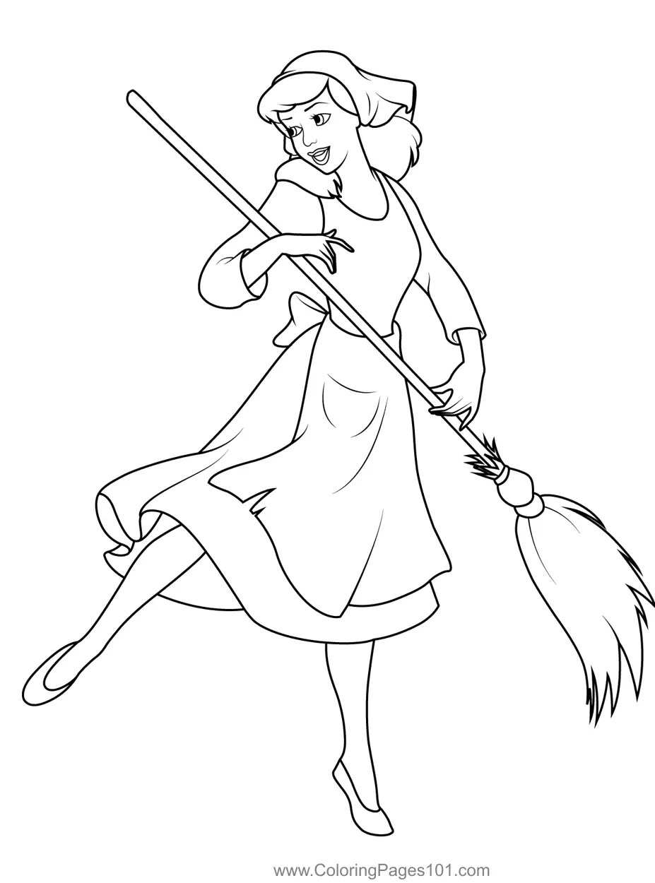 Cinderella Cleaning Coloring Page for Kids Free Cinderella Printable