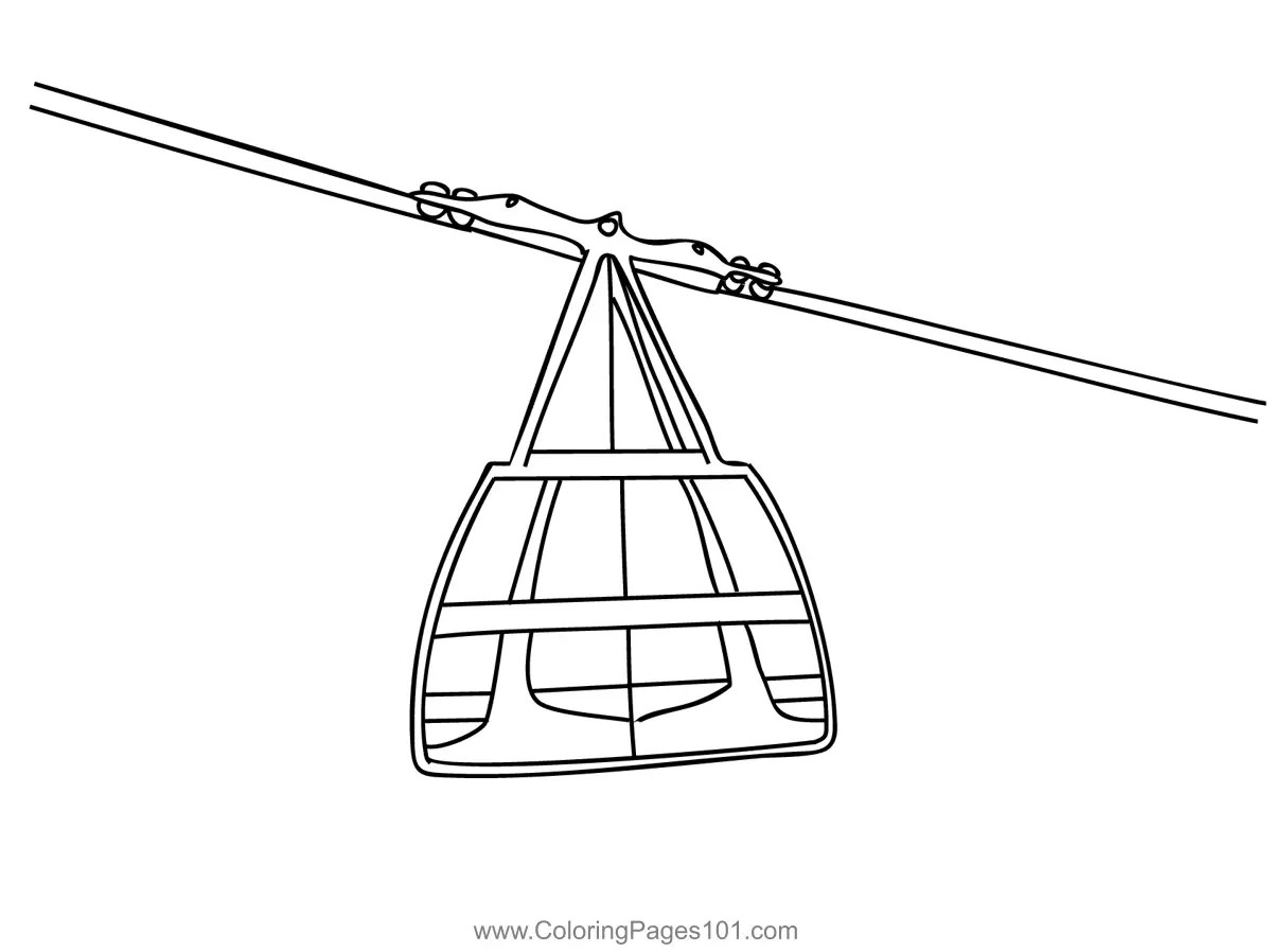 Cable Car On Ropeway Coloring Page for Kids - Free Cable Cars Printable