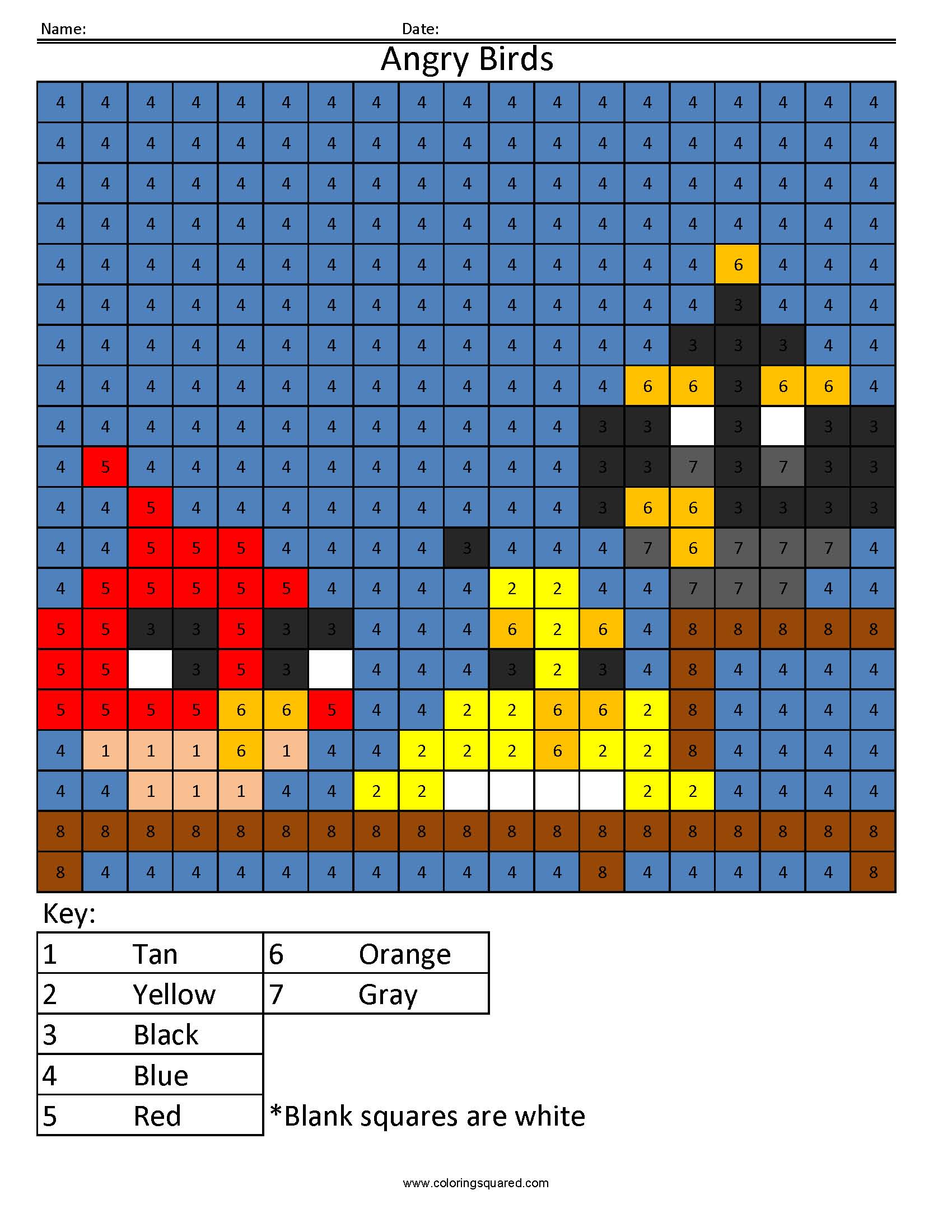 CN1 Angry Birds free color by number angry birds Coloring Squared