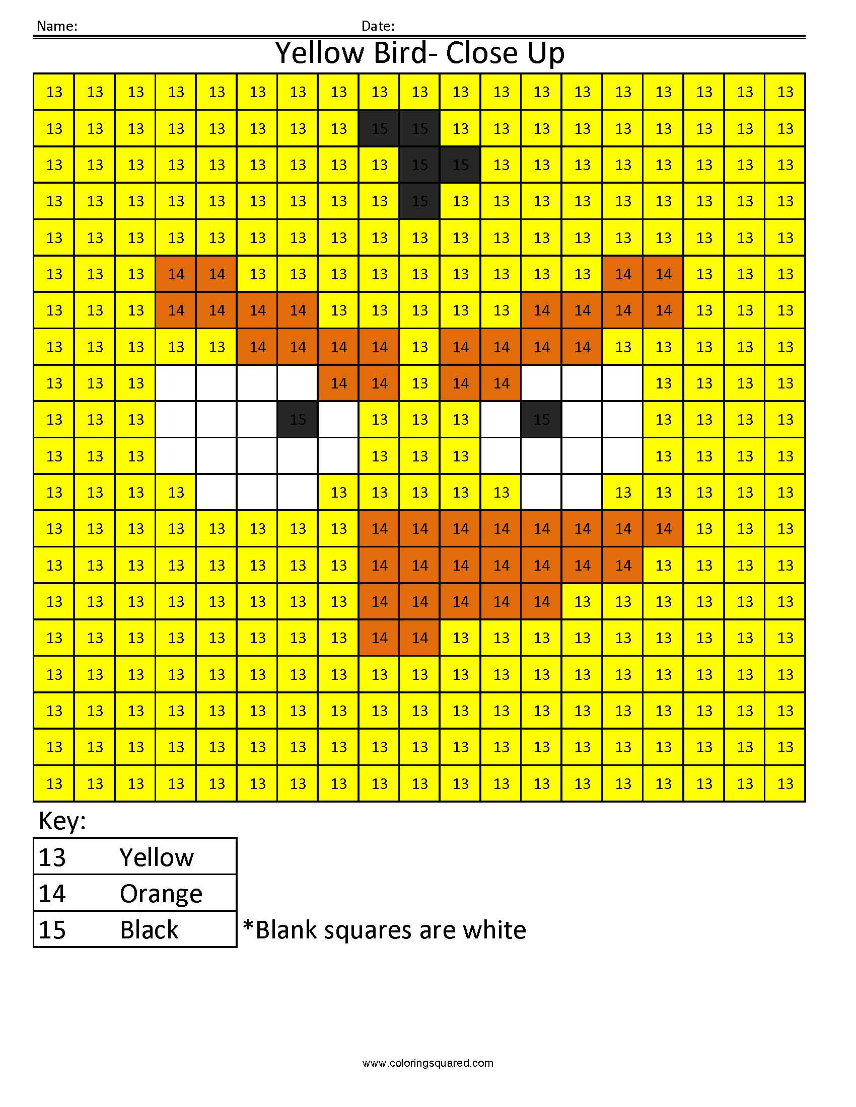 CN13 Yellow Bird Closeup free color by number angry birds Coloring