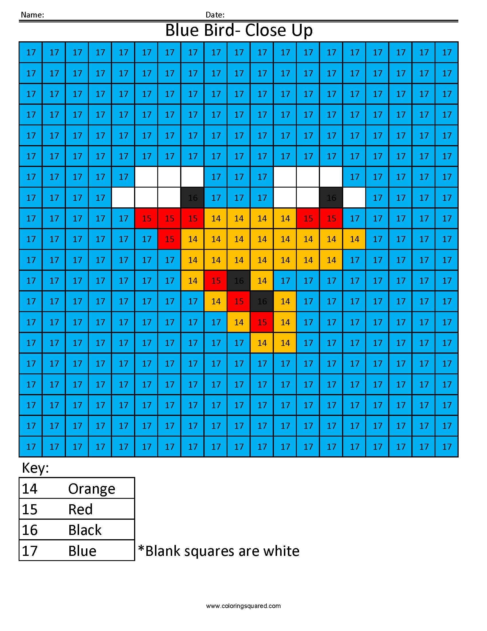 CN14 Blue Bird Closeup free color by number angry birds Coloring Squared