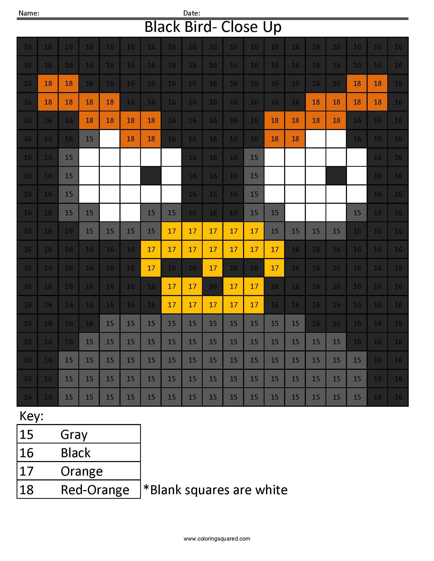 CN15 Black Bird Closeup free color by number angry birds Coloring Squared