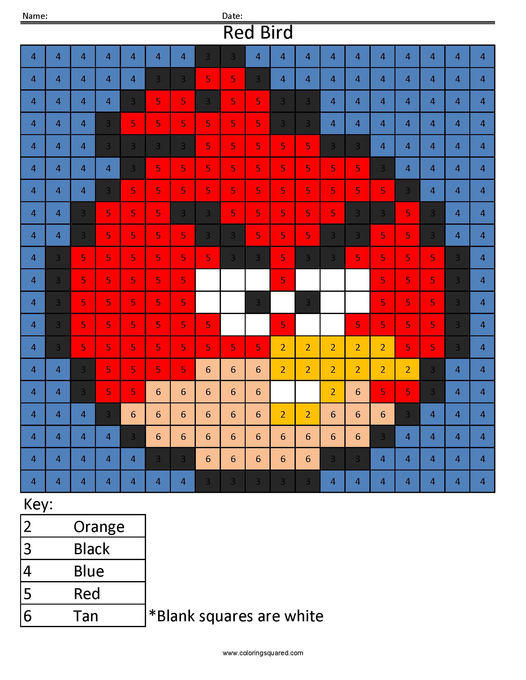 CN2 Red Bird free color by number angry birds Coloring Squared