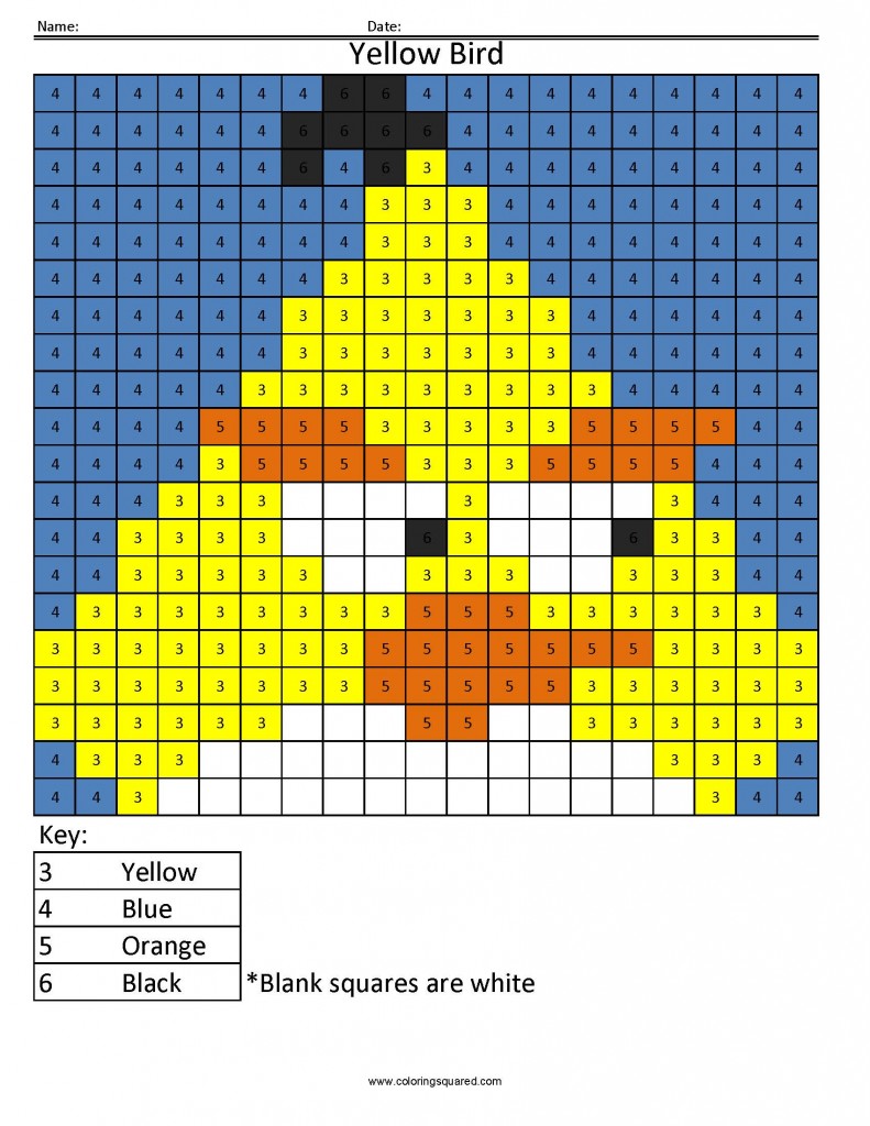 CN3 Yellow Bird free color by number angry birds Coloring Squared