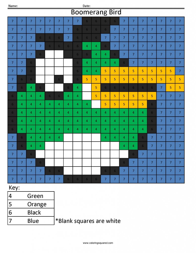 CN4 Green Bird free color by number angry birds Coloring Squared