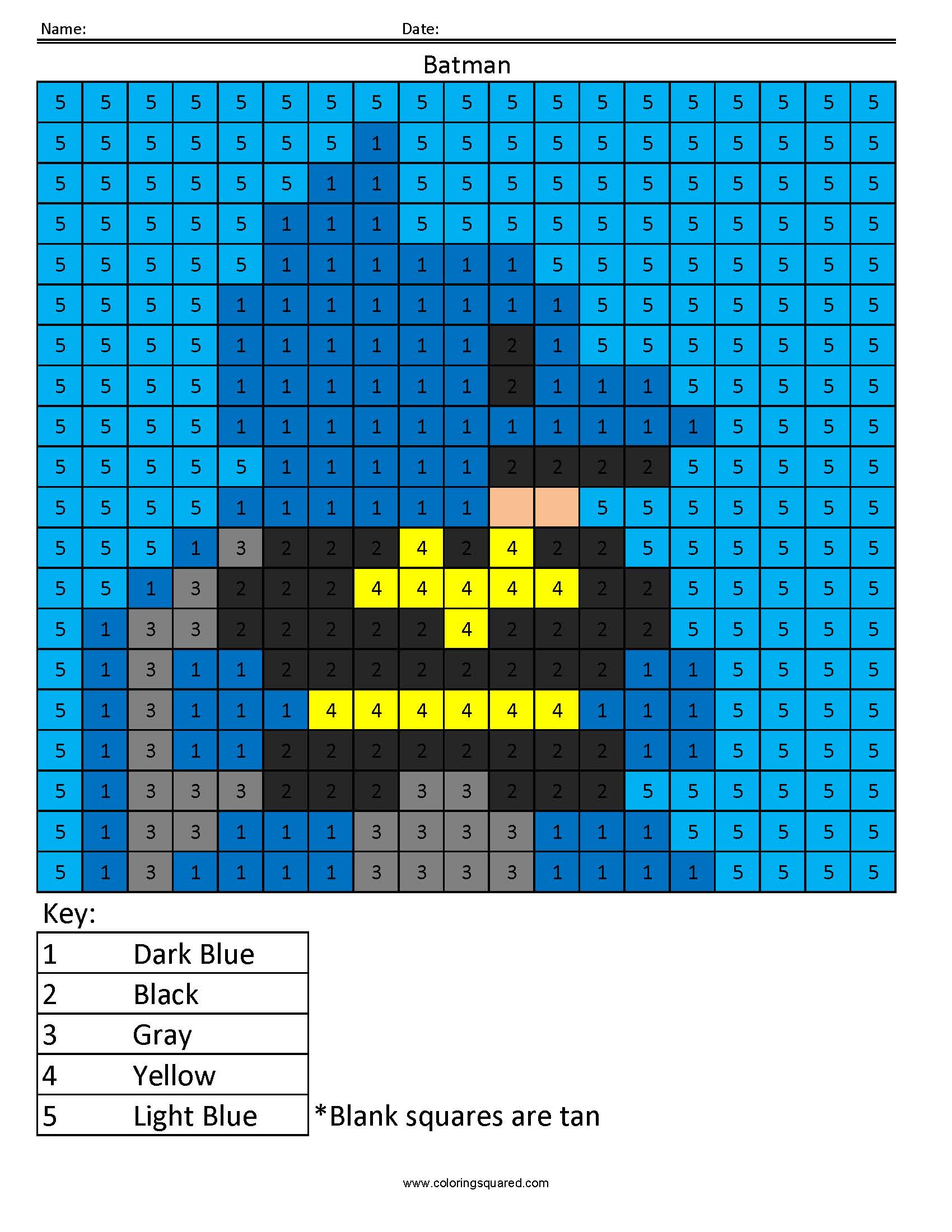 Batman Color By Number Printable - Printable Word Searches