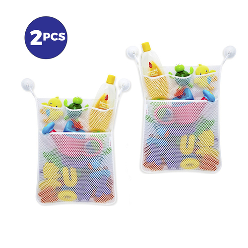 2 Pack Bath Toy Organizer Baby Toy Storage Mesh Bag + 4 Strong