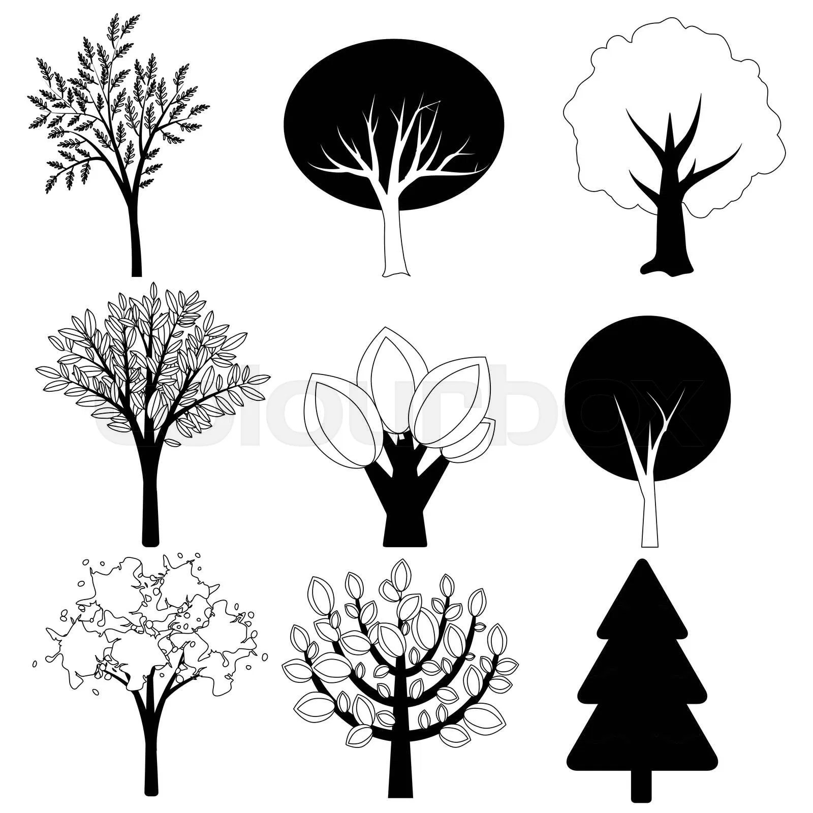 Black and white trees collection Stock Vector Colourbox