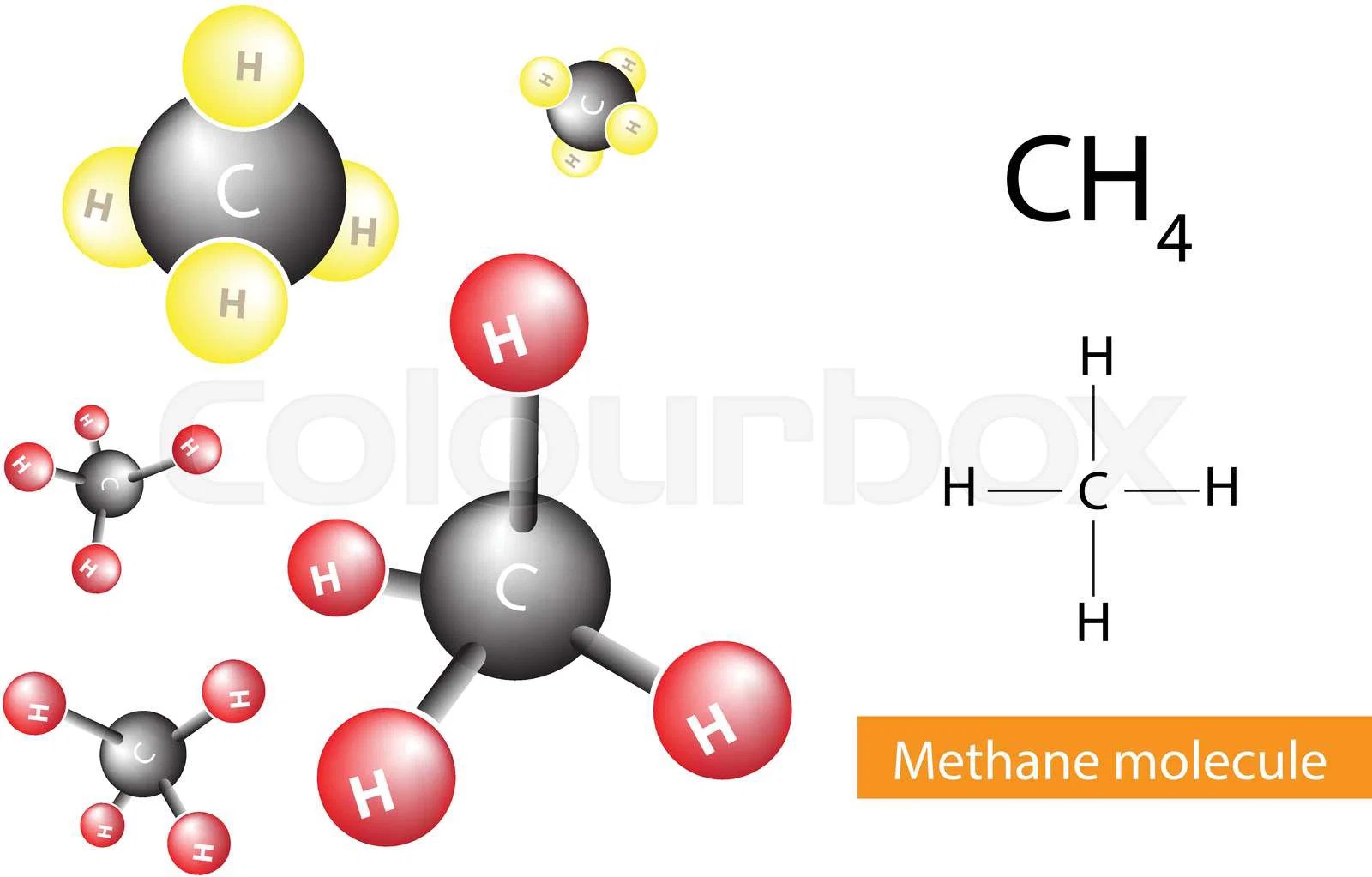 Methane molecular structure, gas, Stock Vector Colourbox