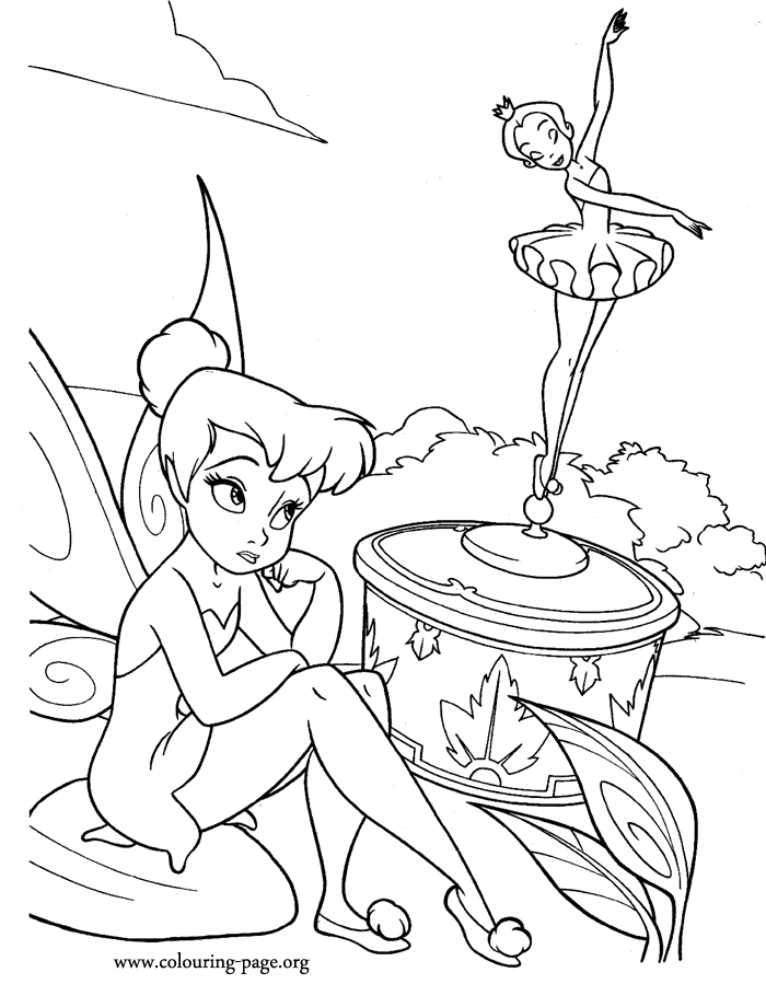 Tinker Bell Tinker Bell and a music box coloring page