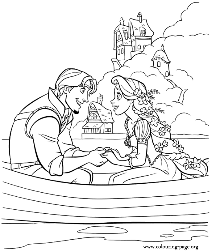 Tangled Flynn Rider and Rapunzel coloring page