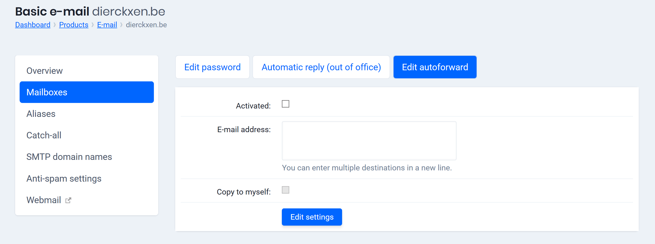 Add an autoforward to your mailbox Combell support