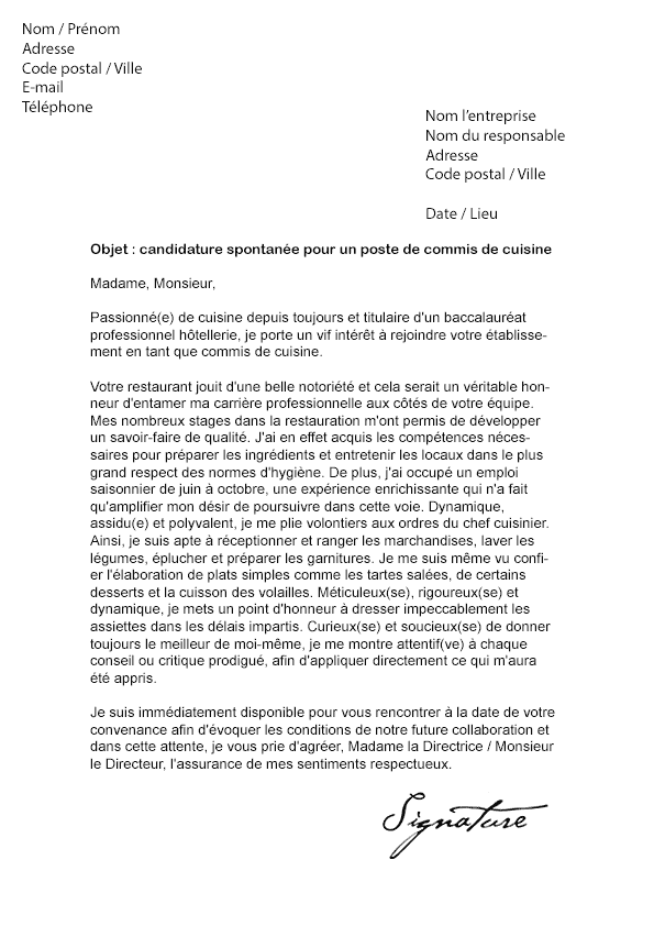 Modele lettre de motivation cuisine collective Tout sur la cuisine et