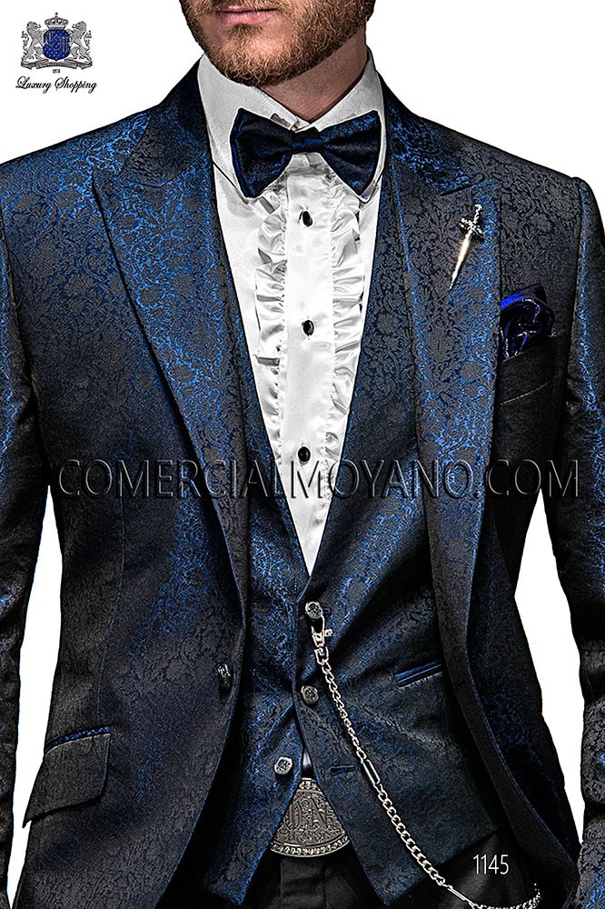 Blau Mode Weste in JacquardStoff Ottavio Nuccio Gala