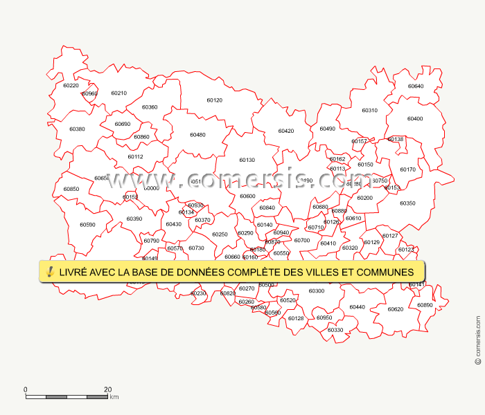 Carte des codes postaux de l'Oise