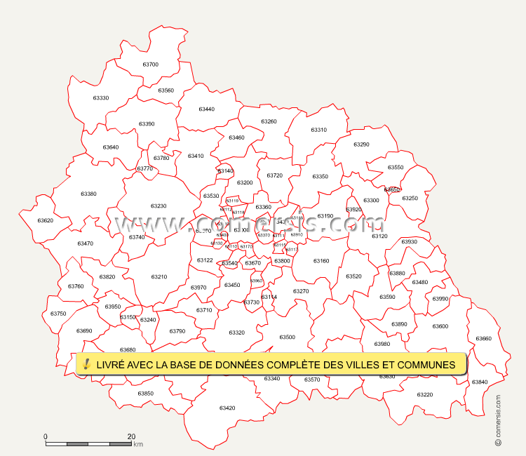 Carte des codes postaux du PuydeDôme