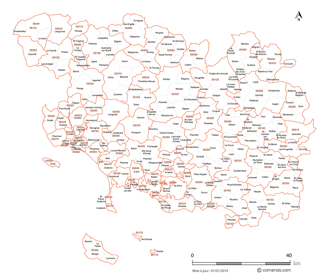 Pain Points Des Communes Du Morbihan Carte Carte des codes postaux du Morbihan