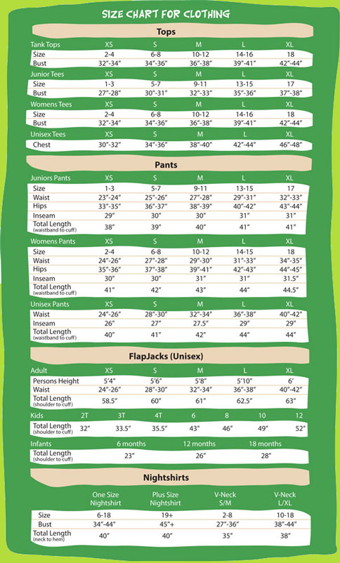 Giggle Moon Size Chart - Ponasa