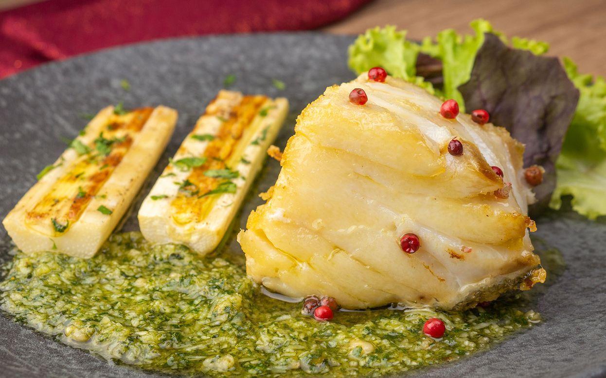 Receita de Lombo de bacalhau grelhado com pupunha Comida e Receitas