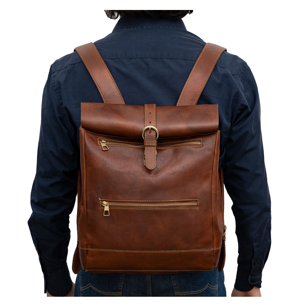 Leather Roll Top Backpack Mens Leather Travel Backpack