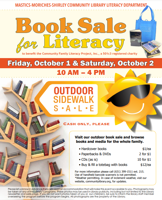 Book Sale for Literacy MasticsMorichesShirley Community Library