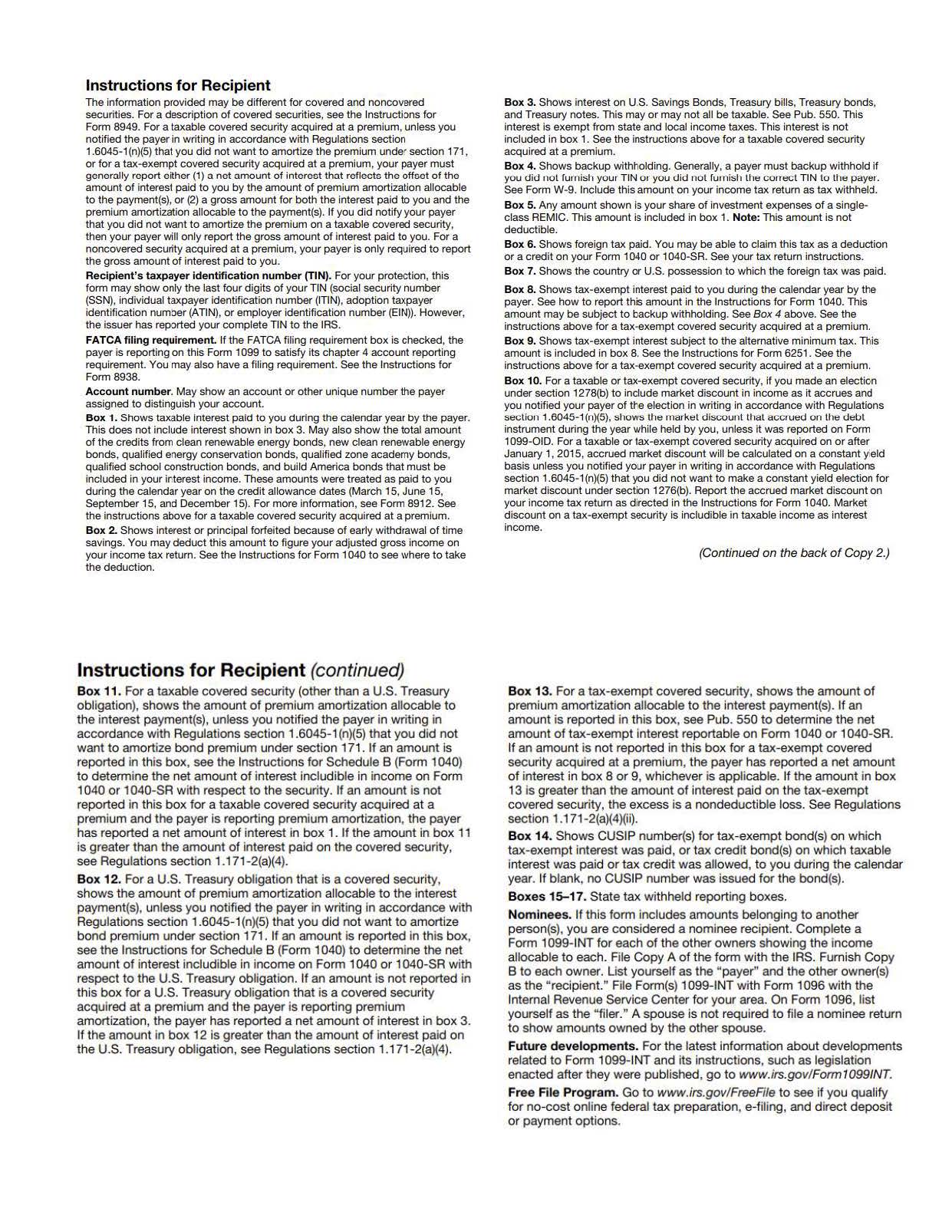 1099INT Instructions and Tax Information Columbia Credit Union