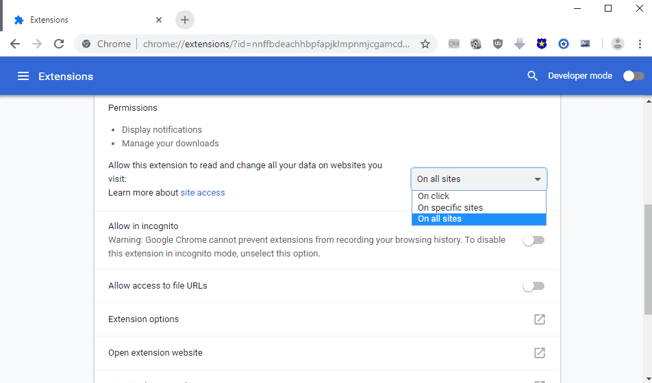 El Chrome 70 cuenta con la opción de restringir el acceso a las extensiones