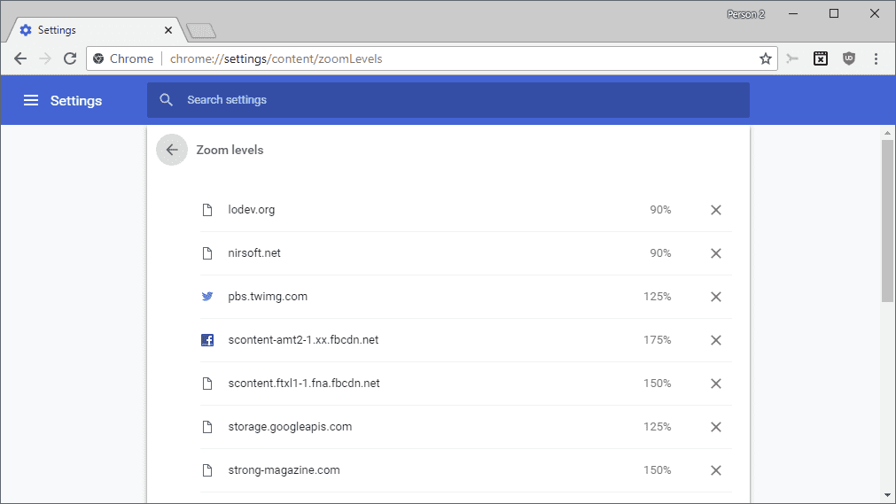 Administra todos los niveles de zoom personalizados en Google Chrome