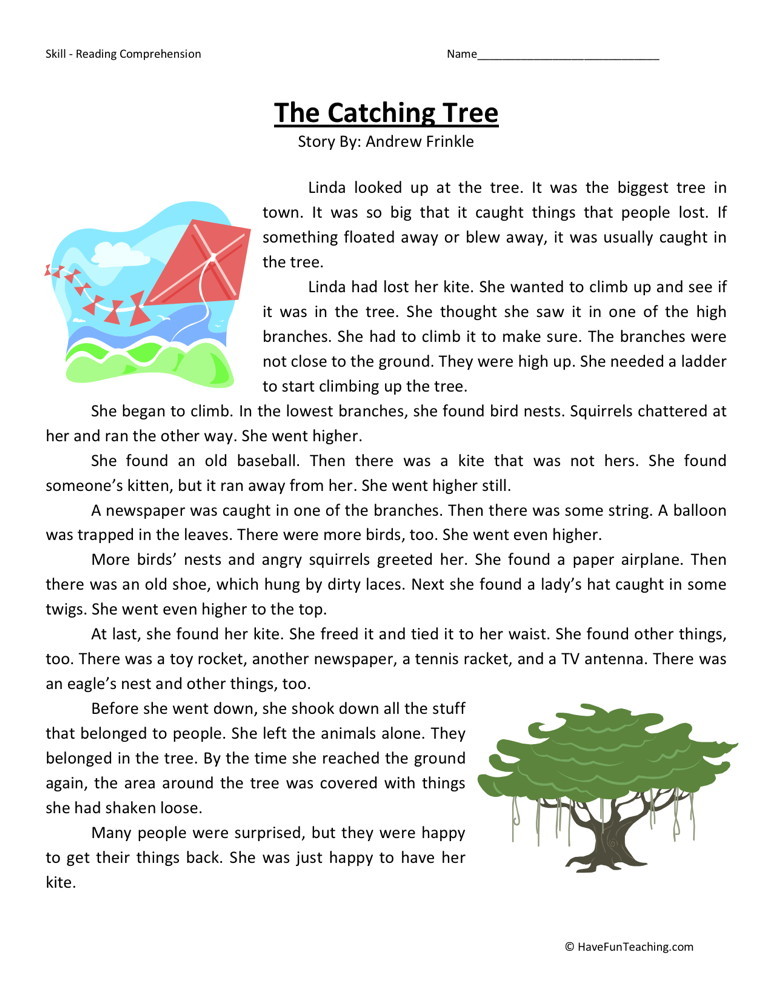 Reading Comprehension Worksheet The Catching Tree
