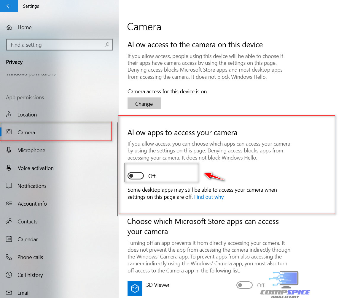 How to enable the webcam on a Windows 10 laptop or PC Compspice
