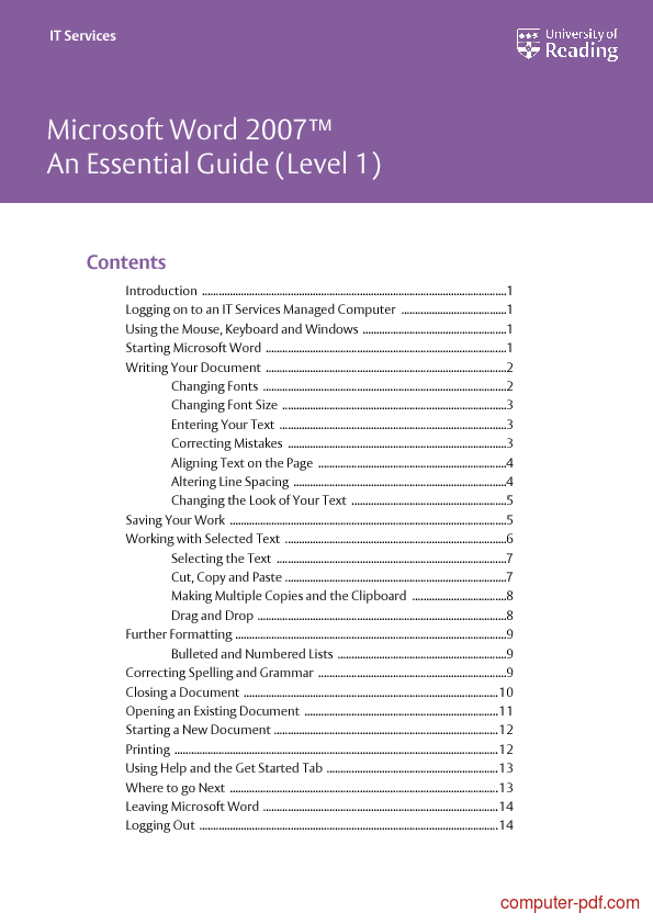 [PDF] Microsoft Word 2007 (Level 1) free tutorial for