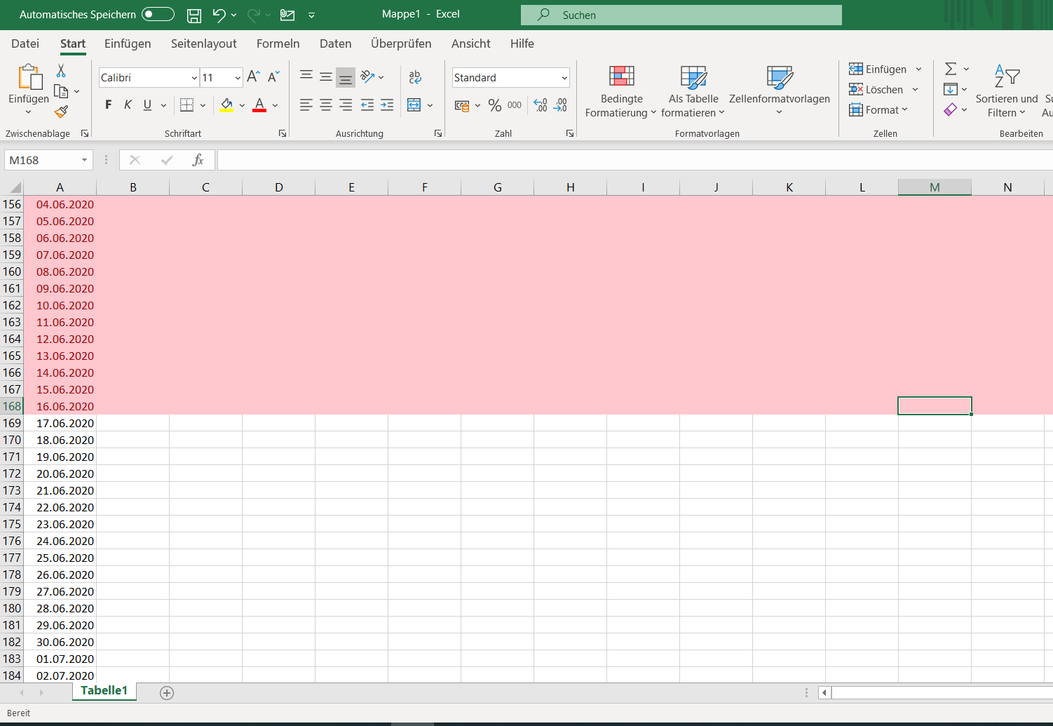 Excel bedingt. Form. Zeile färben wenn Datum kleiner als HEUTE