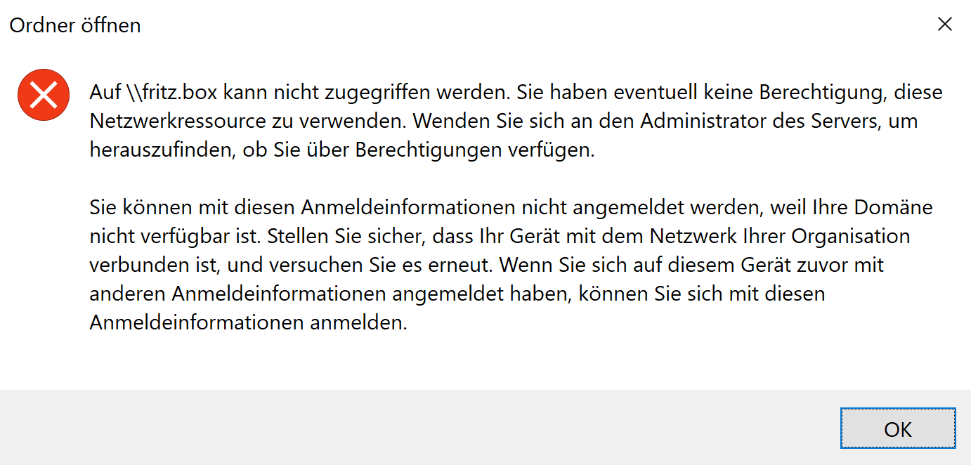 Fritz!NAS ZUgriff nach Update auf Version 7.21 nicht mehr möglich
