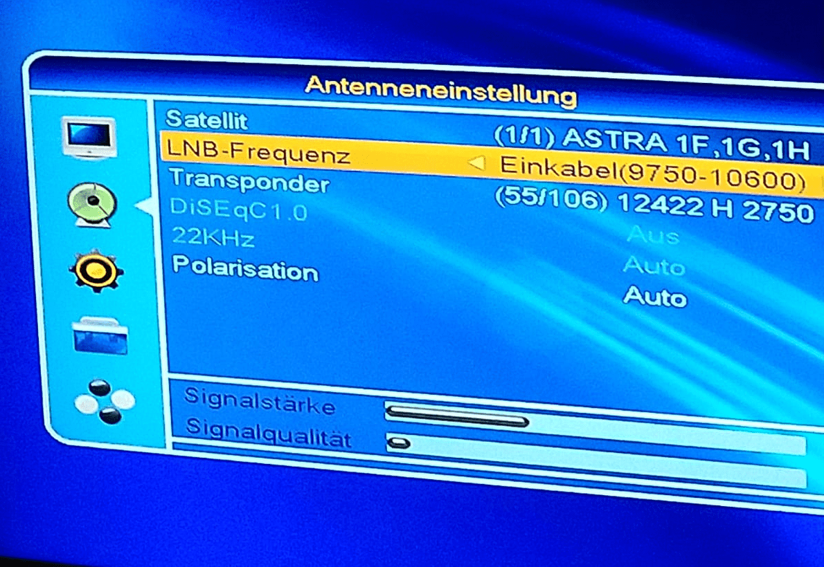 Receiver (Schwaiger DS601) Einstellungen und Setup Signalstärke nur