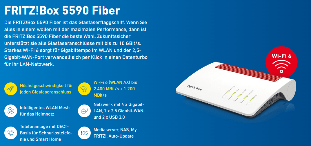 1GBit Anschluss bei Deutsche Glasfaser eine DSL FritzBOX 7590 AX mit