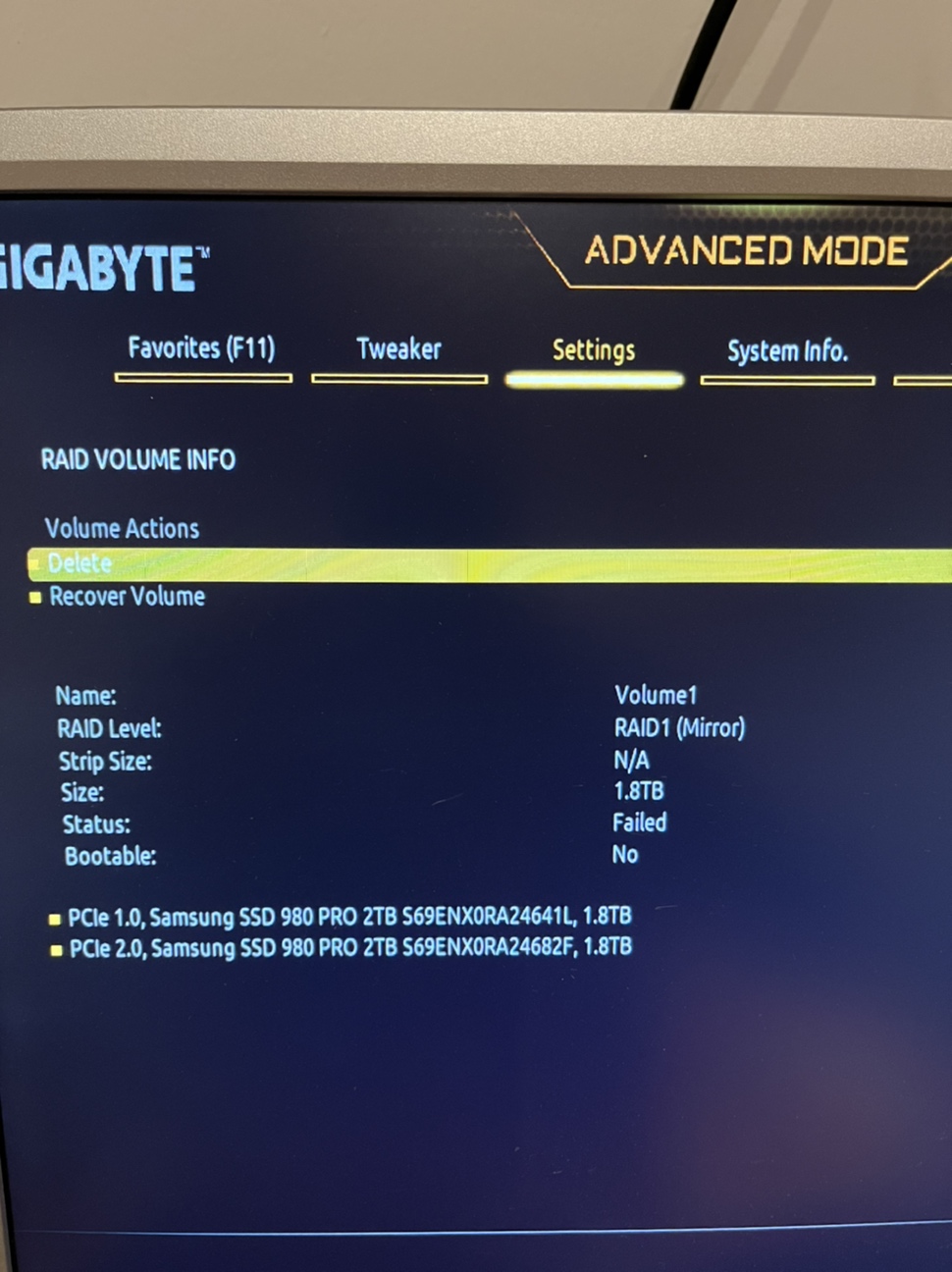 Raid status failed INTEL RST VMD Driver ComputerBase Forum