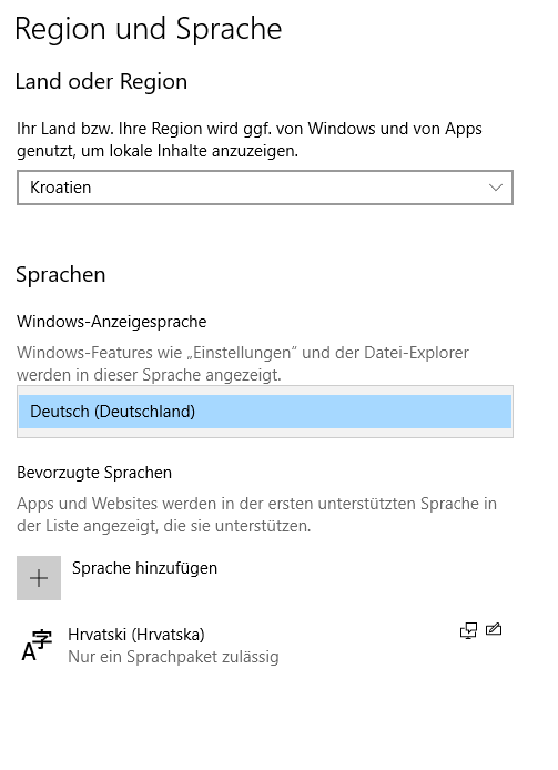 Windows Anzeigesprache ändern unmöglich Windows 10 Home