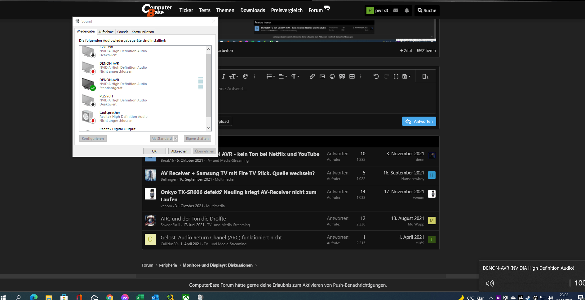 Keine Audio Verbindung zum Denon Receiver/TV seit neuem Bildschirm ComputerBase Forum