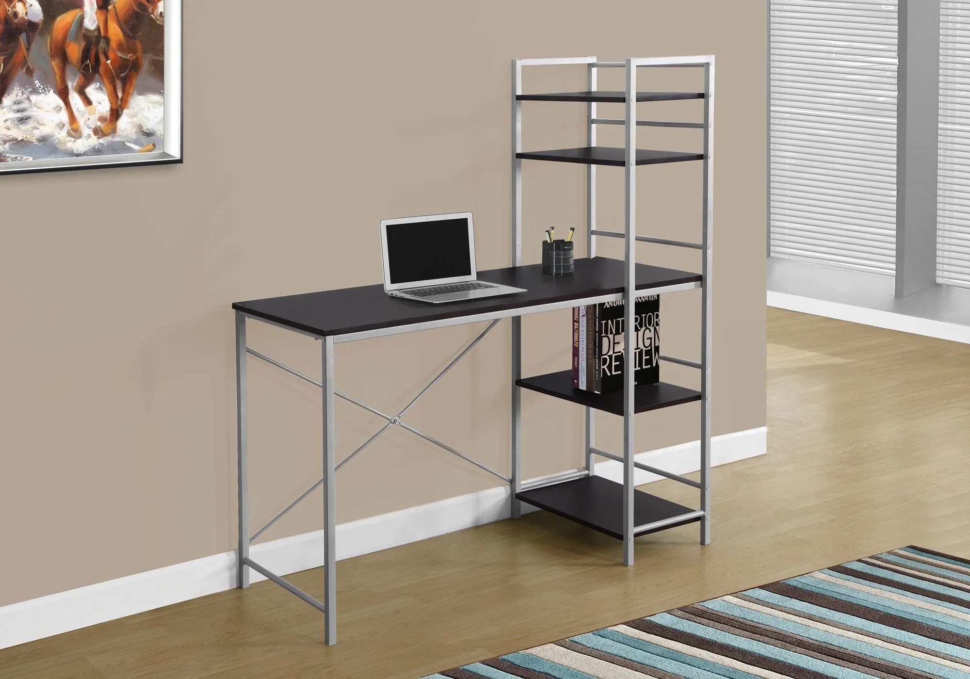 Ladder Bookcase Desk in Espresso & Silver by Monarch