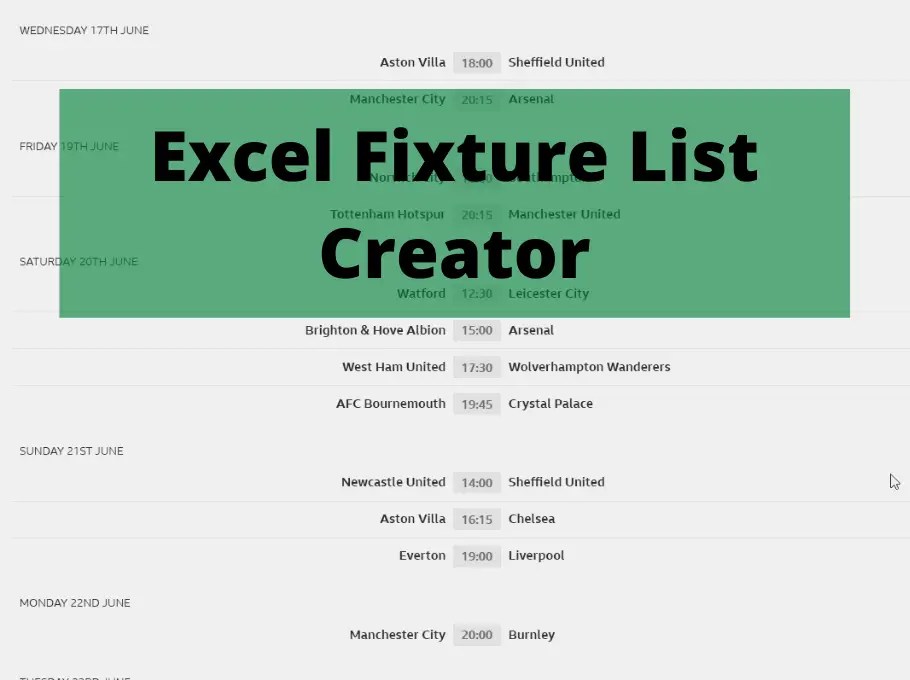 Excel Fixture List Creator Computergaga