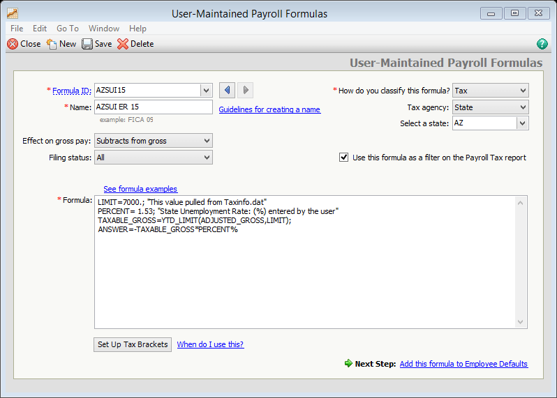 Updating the AZ State Unemployment Tax Formula in Sage 50 2016