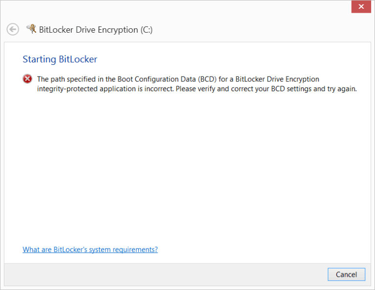 Bitlocker Impossibile trovare il file specificato / Errore nella