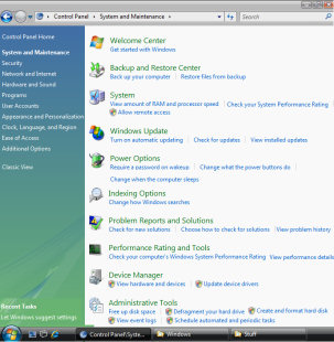Microsoft Windows Vista - Control Panel, System Maintenance
