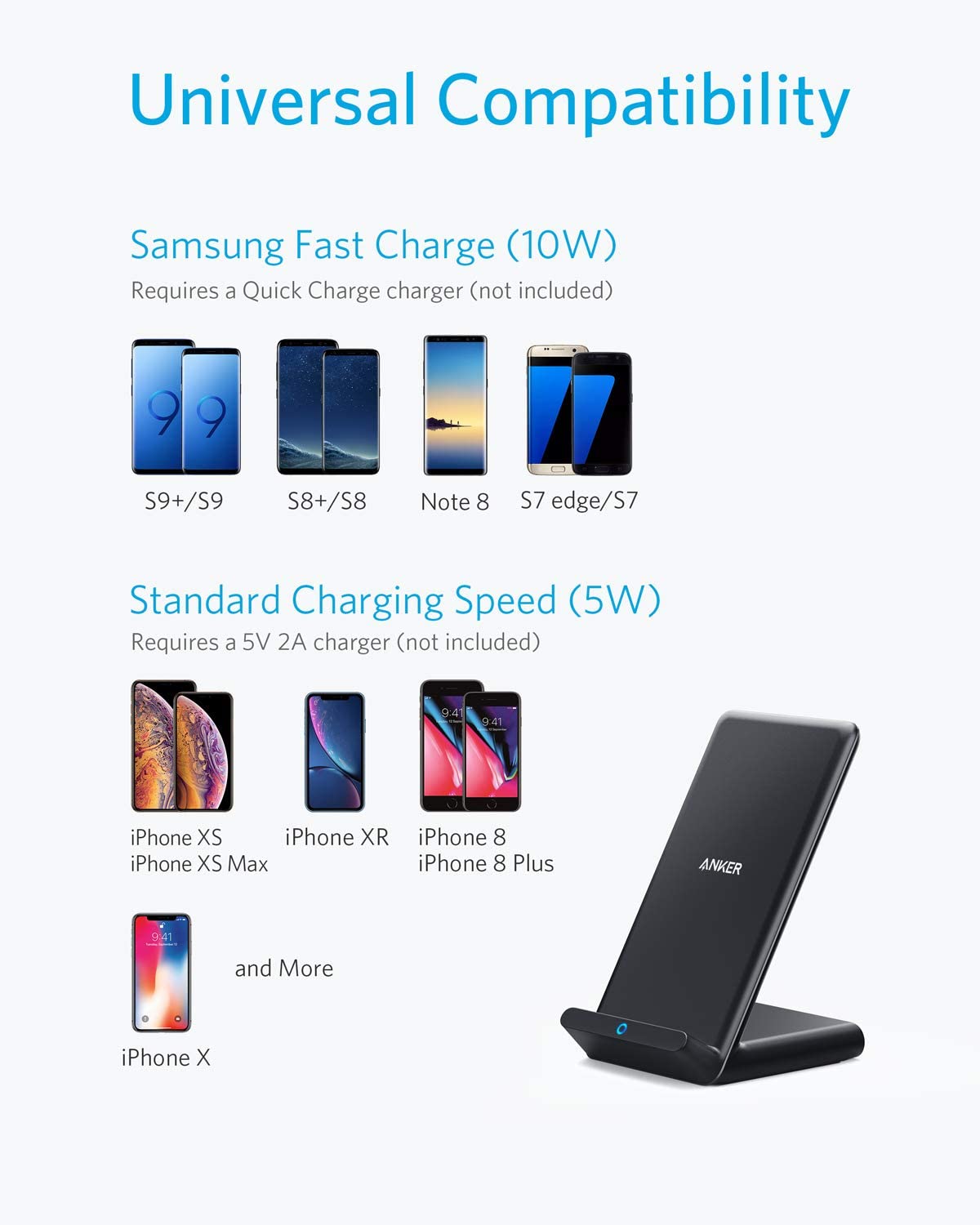 Anker Wireless Charger, PowerWave Stand, QiCertified for iPhone 11, 11