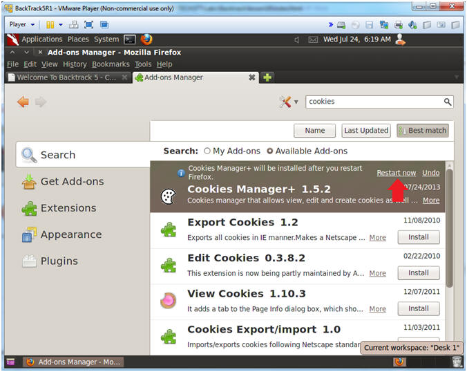 BackTrack Lesson 10 How To Install Cookies Manager+ 1.5.2