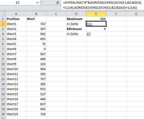 Position eines Wertes in einer ExcelTabelle bestimmen und als