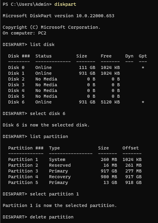 Delete Protected Partitions In Windows Using Command Prompt