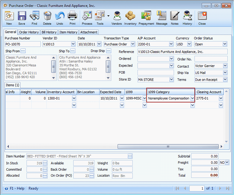 Reports > 1099 MISC Options and 1099 Detail Report